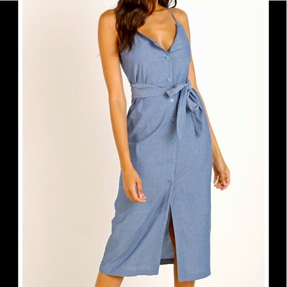 LACAUSA xAnthropologie Chambay Spaghetti Strap Belted Button Down Dress SzXS NWT - Picture 3 of 16